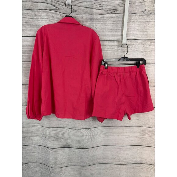 NWT Commense Cotton & Linen Contrast Trim Two Piece Shorts Set Size M - Picture 3 of 3